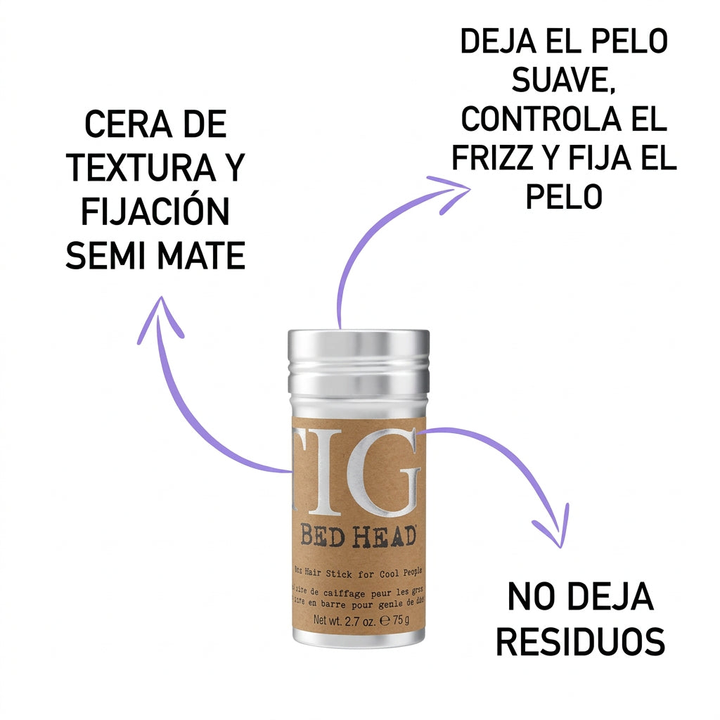 TIGI Bed Head Hair Stick, cera en barra para dar textura, separar mechones y moldear el peinado con acabado semimate Majo Belleza Panamá.