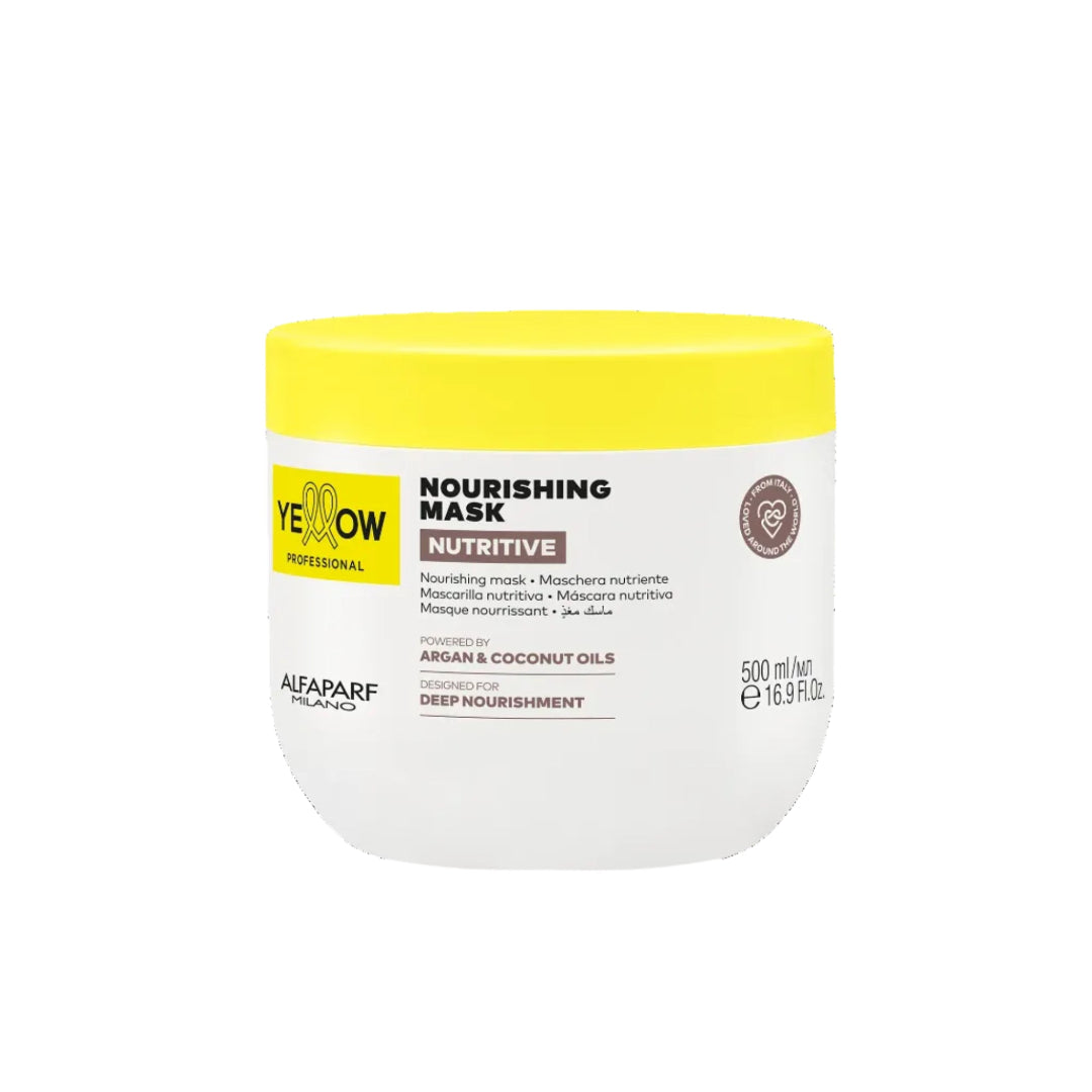 Mascarilla Nutritiva Yellow Professional 500ml con Aceite de Argán y Coco para Cabello Seco y Dañado